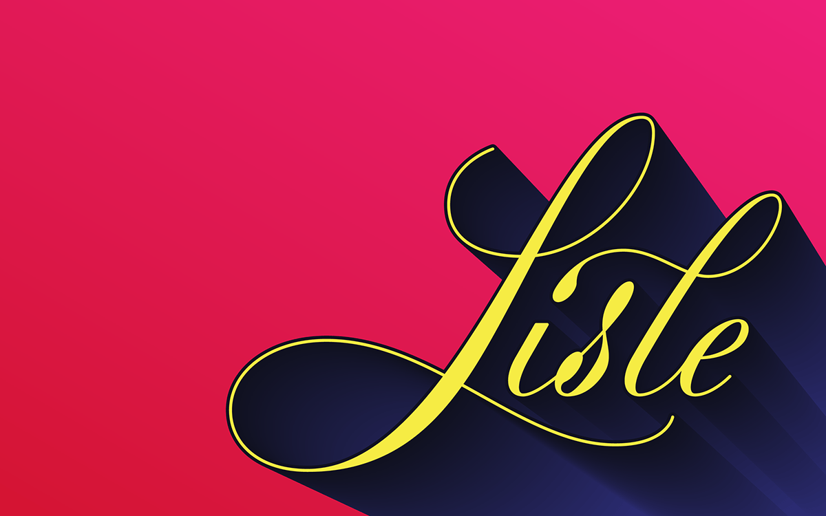 Dripping 3D script lettering reading ‘Lisle’ in yellow on a navy shadow over hot pink, from the Lisle geofilter